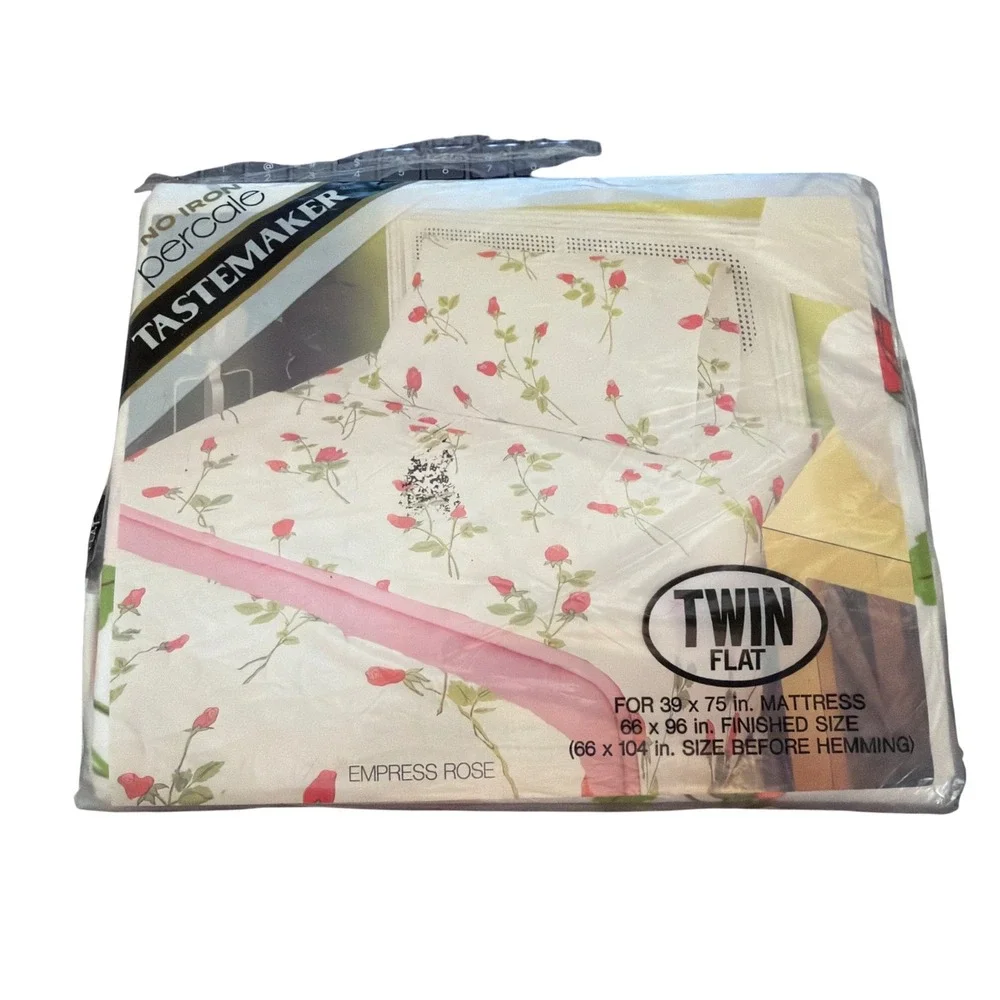 Vintage Tastemaker Twin Flat Sheet Empress Rose Cottagecore Floral Shabby Chic